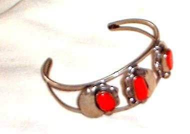 Photo of Native American Indian Coral and Silver Bracelet